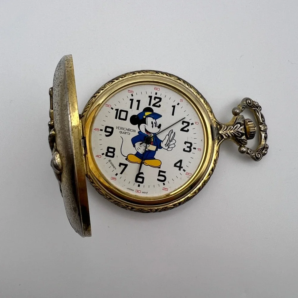 Vintage Mickey Mouse Chef Pocket Watch Verichron Quartz Parts Repair No Glass